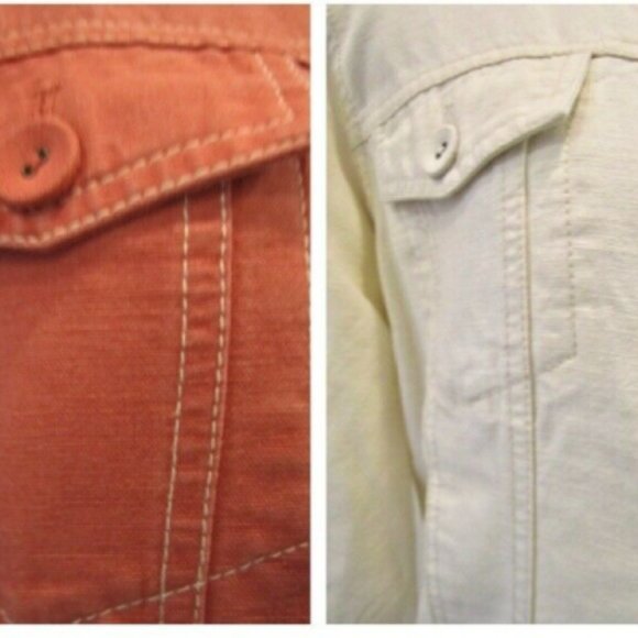 TWO 8P J Jill TENCIL LINEN COTTON RAYON jean JACKETs beige+SALMON perfect cond - Picture 10 of 11